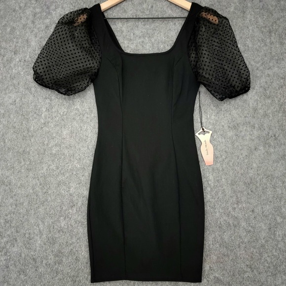 Haute Monde Dresses & Skirts - Haute Monde‎ Dress Womens M Black Swiss Dot Puff Sleeve Bodycon Mini